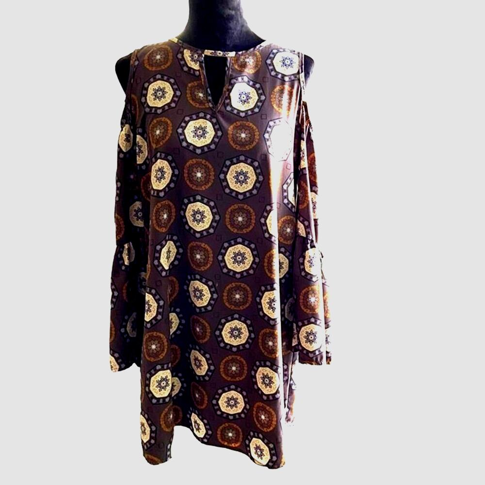 Ces‎ Femme Mini Dress Cold Shoulder Bell Sleeve Womens  L